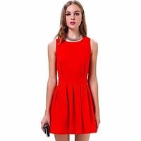 Women\'s Party Skater Dress, Solid Round Neck Above Knee ½ Length Sleeve Polyester Summer Mid Rise Micro-elastic Medium