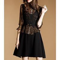 womens going out sexy lace dress geometric color block patchwork strap ...