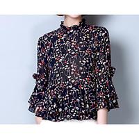 womens casualdaily simple blouse floral crew neck long sleeve linen