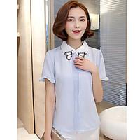 womens casualdaily simple summer shirtsolid embroidered shirt collar s ...