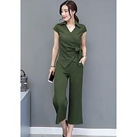 womens officecareer business simple summer t shirt pant suits solid v  ...