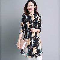 womens officecareer casual simple shirt floral shirt collar long sleev ...