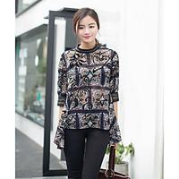 womens daily simple blouse print round neck short sleeve polyester