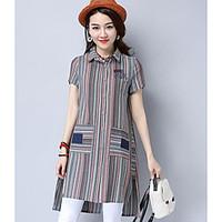 womens daily simple shirt striped shirt collar short sleeve cotton