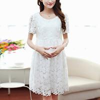 Women\'s Lace Maternity Sweet Round Collar Lace Slim Short Sleeve Dress