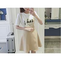 womens daily classic timeless summer shirt skirt suits solid crew neck ...