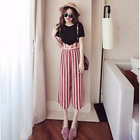 womens daily classic summer t shirt pant suits solid striped crew neck ...