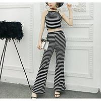 womens casualdaily simple summer tank top pant suits striped strap sle ...