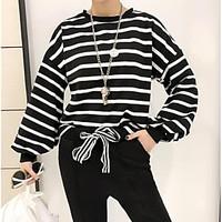 womens sports simple fall t shirt pant suits solid striped round neck  ...