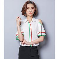 Women\'s Valentine Going out Cute Summer Blouse, Solid Shirt Collar Short Sleeve Others Thick