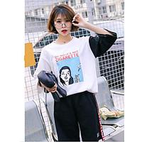 womens going out vintage summer t shirt color block letter round neck  ...