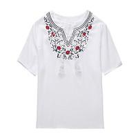 womens daily casual vintage t shirt embroidered v neck short sleeve co ...