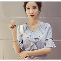 womens casual simple summer blouse print round neck short sleeve cotto ...