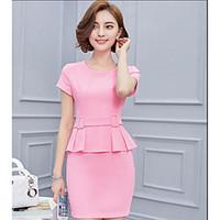 womens business daily a line dress solid round neck above knee short s ...