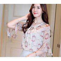 womens casual simple summer blouse print round neck short sleeve cotto ...