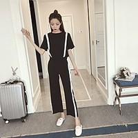 womens casualdaily work simple spring summer t shirt pant suits stripe ...