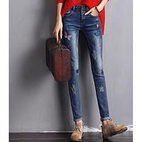 Women\'s Mid Rise Micro-elastic Skinny Jeans Pants, Street chic Skinny Solid
