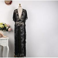 womens swimming lace dress solid embroidery v neck maxi half sleeve si ...