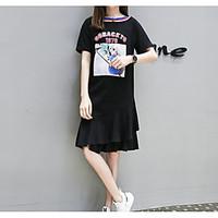 womens daily t shirt dress solid letter number round neck knee length  ...