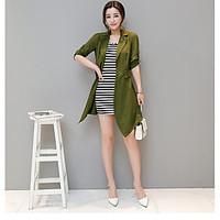 Women\'s Going out Casual/Daily Sexy Cute Spring Fall Trench Coat, Solid Peaked Lapel 3/4 Length Sleeve Long Cotton