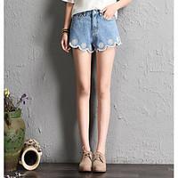 womens mid rise micro elastic jeans shorts pants simple wide leg solid