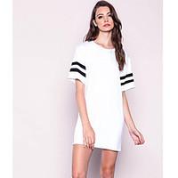 Women\'s Going out A Line Dress, Solid Round Neck Mini Short Sleeve Cotton Spring Mid Rise Micro-elastic Medium