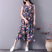 womens daily sexy bodycon dress floral round neck midi sleeveless silk ...