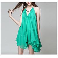 womens birthday loose dress solid v neck mini sleeveless silk summer m ...