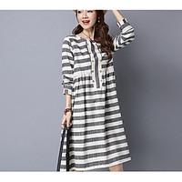 Women\'s Casual A Line Dress, Striped Round Neck Knee-length Half-Sleeve Other Fall Mid Rise Micro-elastic Medium