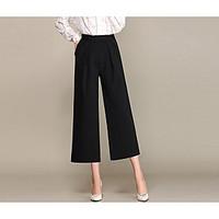 womens mid rise micro elastic loose pants simple relaxed solid