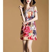 womens officecareer a line dress floral round neck maxi short sleeve s ...