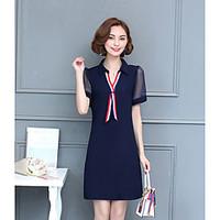 Women\'s Daily A Line Dress, Solid Shirt Collar Above Knee Short Sleeve Others Summer Mid Rise Inelastic Medium