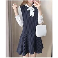 womens daily a line dress striped shirt collar above knee long sleeve  ...