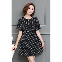 Women\'s Daily Going out Cute A Line Dress, Round Dots Round Neck Above Knee Short Sleeve Polyester Summer Mid Rise Micro-elastic Medium