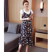 Women\'s Daily Going out Cute Swing Dress, Floral Print V Neck Maxi Sleeveless Others Summer Mid Rise Micro-elastic Medium