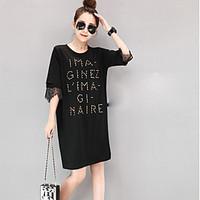 womens date casualdaily loose dress letter round neck above knee half  ...