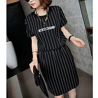 Women\'s Date Casual/Daily Sheath Dress, Striped Round Neck Above Knee Short Sleeve Other Summer Mid Rise Inelastic Medium