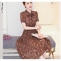 womens other casual a line dress print round neck maxi short sleeve ot ...