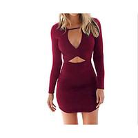 womens birthday sexy bodycon dress solid v neck mini long sleeve cotto ...