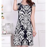 womens casual simple bodycon dress floral round neck above knee short  ...