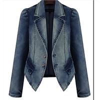 womens casualdaily simple spring fall jacket solid peaked lapel long s ...