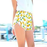 womens mid rise micro elastic shorts pants boho loose tassel print