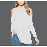 Women\'s Casual/Daily Simple Summer Shirt, Solid Shirt Collar Long Sleeve Cotton Thin