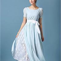 womens going out chinoiserie loose dress solid round neck midi length  ...