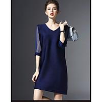 Women\'s Going out Casual/Daily Sheath Dress, Solid Round Neck Mini ¾ Sleeve Polyester Spring Mid Rise Micro-elastic Medium