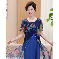 Women\'s Casual/Daily A Line Dress, Floral Round Neck Knee-length Short Sleeve Cotton Spring Summer Low Rise Micro-elastic Medium