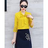 Women\'s Going out Casual/Daily Sexy Simple Spring Summer Shirt Skirt Suits, Solid Peter Pan Collar 3/4 Length Sleeve