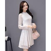 Women\'s Going out Casual/Daily Holiday Simple Street chic Sophisticated Lace Dress, Solid Stand Above Knee Long Sleeve Others Spring Fall
