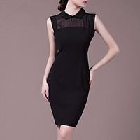 womens going out sheath dress solid shirt collar knee length sleeveles ...