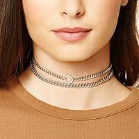 Women\'s Simple Retro Double-layer Chain Choker Necklace Ring Pendant Alloy Jewelry For Party Halloween Birthday Congratulations